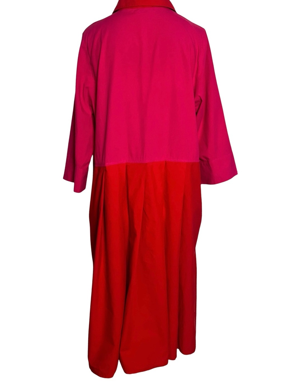 Alembika Orange Pink Colorblock Maxi Shirt Dress Size 2 Oversized Cotton Artsy - Picture 4 of 12